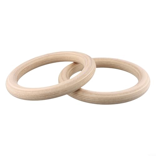 2Pcs Wood Gymnastics Rings Set, Solid Birch Wooden Training Rings for Adult Home Fitness Pull Ups Bodyweight Exercises Strength Training (25mm 19cm)