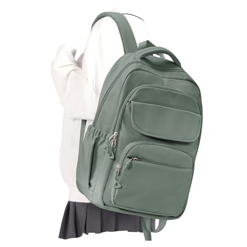 Cute School Backpack for Teens Girls Boys Waterproof School Bag Basic Backpack for College Students Multi Pocket Backpack Lightweight Casual Daypack Backpacks for Women Men（Green） - color: Green