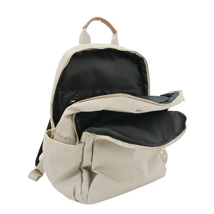 M-ioi-M Medium Backpack Purse for Women, Fashion Nylon Daypack with Gold Hardware, Lightweight Water-Resistant Rucksack for College, Work, Travel, Everyday Use, Fits 13–14" Laptop (Oatmeal, Medium) - color: Oatmeal,medium