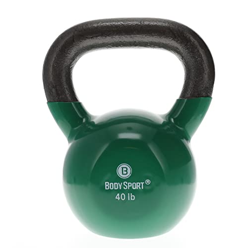 Body Sport Cast Iron Vinyl Coated Kettlebells – Kettlebell for Weight Lifting – Strength Training Kettlebell – Professional Fitness for Gym & At Home - style: 40-pound