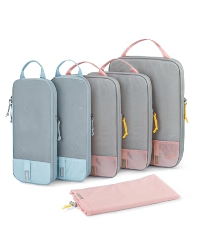 BAGSMART 6 Set /4 Set/2 Set Compression Packing Cubes for Travel, Lightweight Luggage Organizer Bags, Durable Space Saver Bags Travel Essentials - color: Mix-Blush Sky, size: Set of 6
