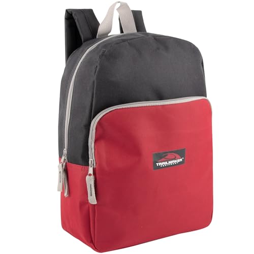 Trail maker 15 Inch Backpack for Kids, Preschool, Elementary & Middle School Students – Spacious Bookbag with Large Front Pocket, Adjustable Straps, Fits up to 13 Inch Laptop (Red) - color: Red