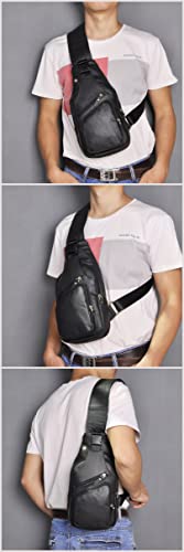 Le'aokuu Men Fashion Casual Tea Designer Travel Hiking Crossbody Chest Sling Bag Rig One Shoulder Strap Bag Men Leather 8015 | Fashion - color: X Black