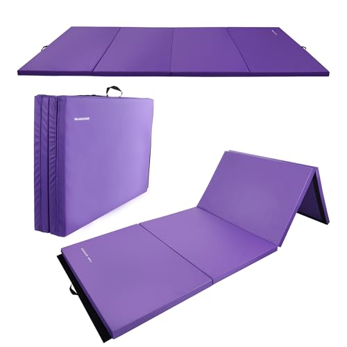 Fitvids Folding Exercise Gymnastics Mat 4'x8'x2" Gym Workout Mat with Carrying Handles High-Density Portable Fitness Aerobics Mats for Home Gym Yoga Pilates Tumbling MMA Core Training, Multiple Colors - color: Purple