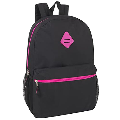 Trail maker 19" Classic School Backpacks with Mesh Side Pockets, Solid Color Backpack for Kids, Adult, Travel - color: Black & Pink