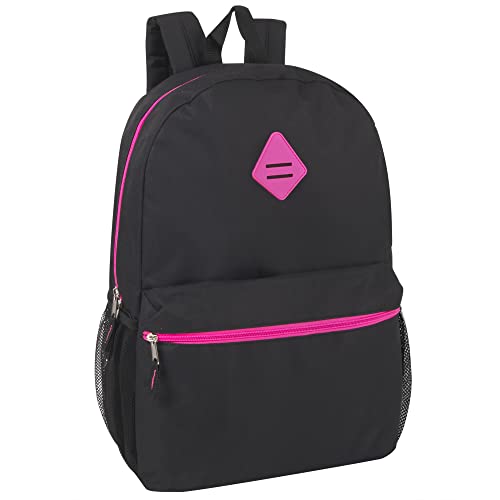 Trail maker 19" Classic School Backpacks with Mesh Side Pockets, Solid Color Backpack for Kids, Adult, Travel - color: Black & Pink