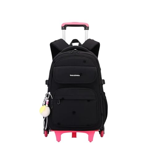 EKUIZAI Solid Girls Rolling Backpack for Kids Roller Bookbag with Wheels for Middle School Students Girls Trolley Backpack， Black - color: A-6-wheel Black, style: 6 Wheels
