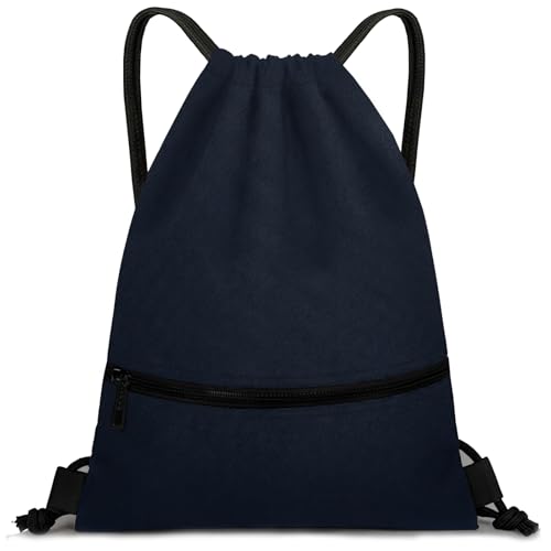 Drawstring Backpack Gym Bag For Men Women String Sports Backpack With 2 Zippered Pocket Large Cinch Sackpack Workout Bag for Gym, Soccer, Basketball, Beach(Navy Blue,16.5 * 19 inches) - color: Navy Blue