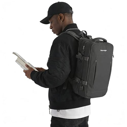 Travel Backpack, Expandable Large Capacity Business Work, Water Repellent Carry On Daypack with USB Charging Port, Fit 17 Inch Laptop, Bag for Men and Women, Black - color: Black