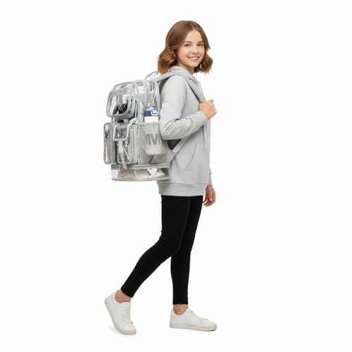 Cusangel Heavy Duty Clear Backpack,16.5 x12 x5inch TPU Large Capacity See Through Backpack for Sport Events,Travel (Upgrad Grey-XL) - color: Upgrad Grey-xl