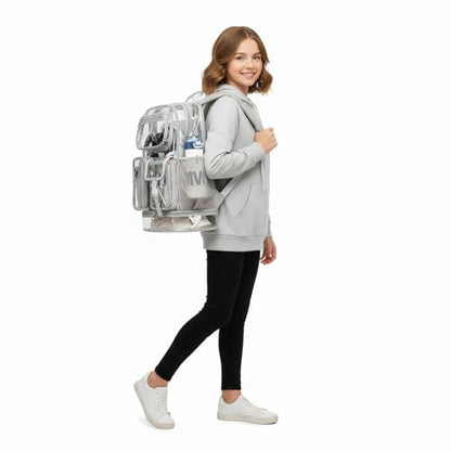Cusangel Heavy Duty Clear Backpack,16.5 x12 x5inch TPU Large Capacity See Through Backpack for Sport Events,Travel (Upgrad Grey-XL) - color: Upgrad Grey-xl