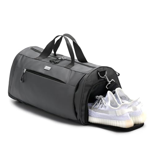 TOPDesign Gym Bag for Women & Men, Unisex Duffel Bag with Shoe Compartment & Wet Pocket for Travel Sports Gym (L Grey) - color: Grey, size: Large - 23 x 12 x 12″