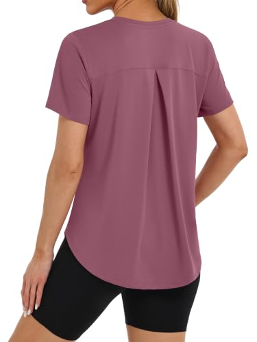 BKRIVE Workout Tops for Women UPF 50+ Quick Dry Shirts (S-3XL) | Ideal for Hiking, Yoga, Running, Gym workouts, Pilstes, Tennis & Travel. Lightweight, Breathable & Moisture wicking - color: Beanred, size: Small