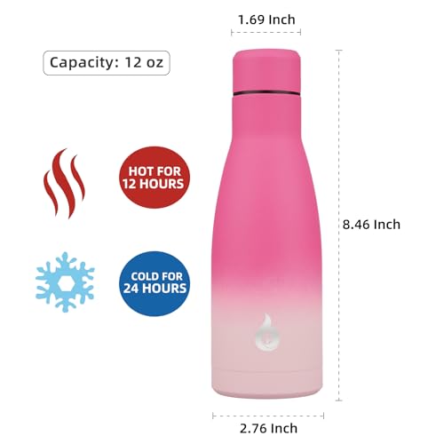 BJPKPK 12 oz Small Water Bottle, Reusable Insulated Stainless Steel Flask - color: Cherry, size: 12 Ounces