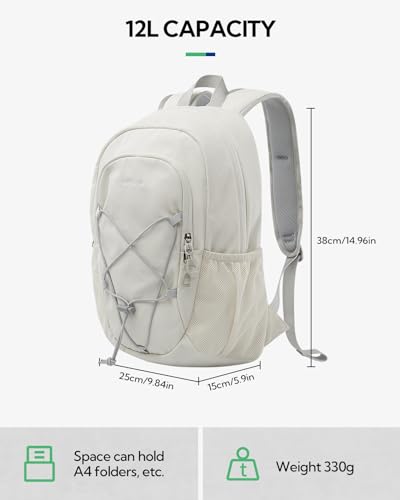 WATERFLY 12L Small Hiking Backpack: Day Pack Lightweight Travel Bag Camping Fitness Cycling Outdoor Sports Daypack For Women Men - color: Beige