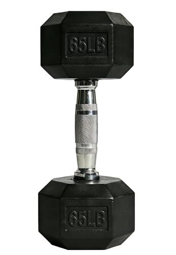 Dumbbells Set Rubber Hex Weights for Home Gym Durable Construction Convenient Storage Space Saving Design Complete Weight Set Barbell Coated for Exercise Training - style: 65 lb single