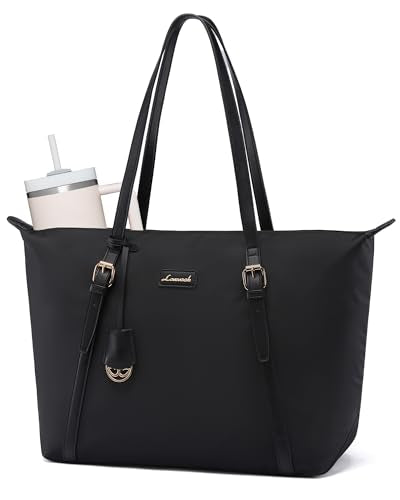 LOVEVOOK Laptop Tote Bag for Women, Lightweight Work Tote with Cup Holder, Waterproof Large Computer Bag for Office Travel - color: Black-1, size: 17.3Inch