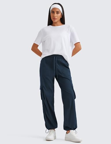 CRZ YOGA Lightweight Cargo Casual Pants for Women 30" - Ruched Straight Leg Travel Athletic Hiking Joggers - color: Ink Blue, size: X-Small
