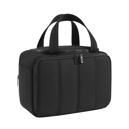 Toiletry Bag for Women Puffy Large,Travel Makeup Bag,Large Toiletry Bag with Adjustable Dividers,Waterproof Cosmetic Travel Bag with Trolley Sleeve,Toiletries Organizer,Black - color: Black