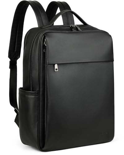 MASINTOR 15.6 inch PU Leather Laptop Backpack Purse for Women, Large College Casual Backpack Travel Bag Black - color: Black