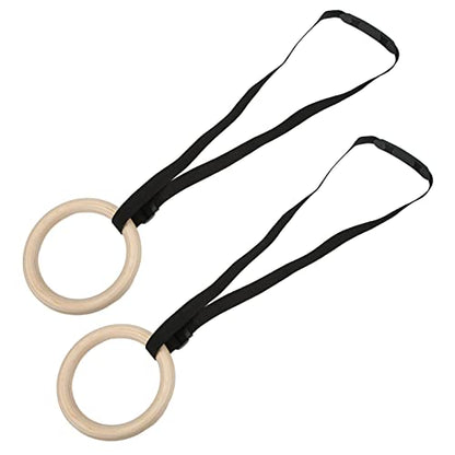 Wooden Gymnastic Rings with Adjustable Buckle Straps, Pull Up Exercise Rings, 330lbs Capacity Full Body Workout Training Rings for Home Gym, Office or Outdoor Use