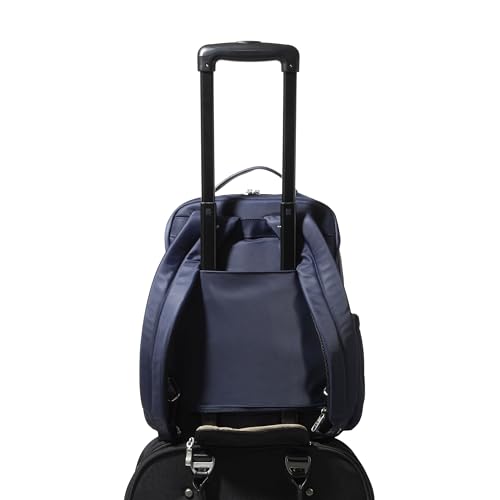 Baggallini Tribeca Expandable Laptop Backpack - 15"x11" Lightweight RFID Computer Bag for Work & Travel with Luggage Sleeve - color: French Navy Twill