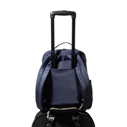 Baggallini Tribeca Expandable Laptop Backpack - 15"x11" Lightweight RFID Computer Bag for Work & Travel with Luggage Sleeve - color: French Navy Twill