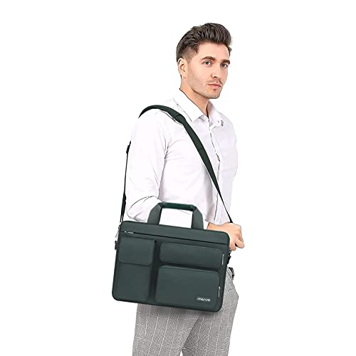 MOSISO Laptop Shoulder Bag 15.6 inch, 15-15.6 inch Computer Bag Compatible with MacBook Pro 16 inch, HP, Dell, Lenovo, Notebook with 2 Raised&1 Flapover&1 Horizontal Pocket&Handle&Belt, Emerald Green - color: Emerald Green, size: 16 inch