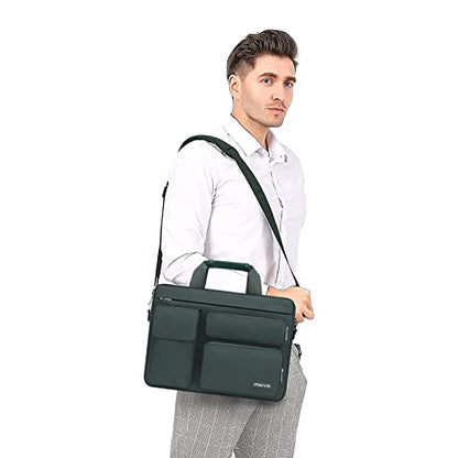 MOSISO Laptop Shoulder Bag 15.6 inch, 15-15.6 inch Computer Bag Compatible with MacBook Pro 16 inch, HP, Dell, Lenovo, Notebook with 2 Raised&1 Flapover&1 Horizontal Pocket&Handle&Belt, Emerald Green - color: Emerald Green, size: 16 inch