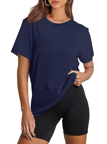OFEEFAN Workout Tops for Women UPF 50+ Breathable Quick Dry Loose Fit T Shirt Outdoor Yoga Running Hiking Gym Tee Top - color: Navy, size: Medium