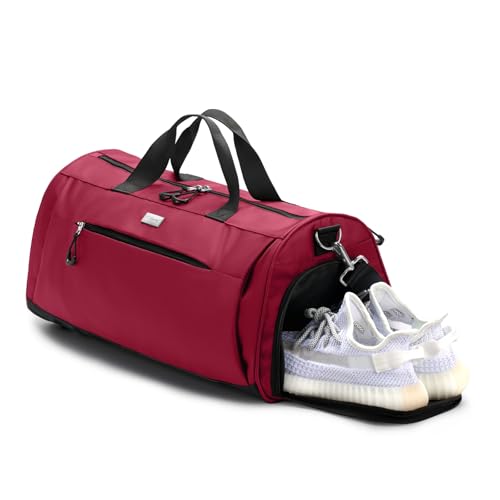 TOPDesign Gym Bag for Women & Men, Unisex Duffel Bag with Shoe Compartment & Wet Pocket for Travel Sports Gym (L Red) - color: Red, size: Large - 23 x 12 x 12″