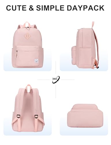 VASCHY Lightweight Backpack for School, Water Resistant Classic Bookbag with Side Pockets for Girls,Kids,Teens Blush Pink - color: Blush Pink