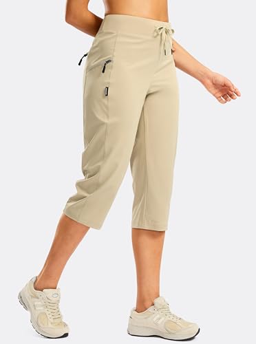 G Gradual Women's Capri Pants with 3 Zipper Pockets Lightweight Quick Dry Hiking Travel Capris Pants for Women Casual Summer - color: Khaki, size: Medium