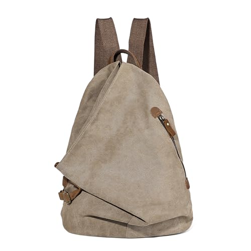 KL928 Canvas Vintage Backpack – Large Casual Daypack Outdoor Travel Rucksack Hiking Backpacks for Men Women - color: 6882-canvas-khaki
