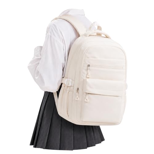 Backpack for College Students Women Men, Aesthetic Backpacks for Middle School, Waterproof Bookbag, Lightweight High School Backpack for Teens Boys Girls(Beige) - color: Beige