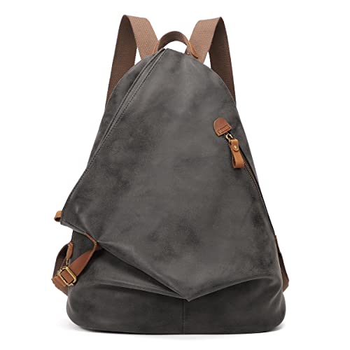 KL928 PU Leather Vintage Backpack – Large Casual Daypack Outdoor Travel Rucksack Hiking Backpacks for Men Women - color: 6882-pu-black