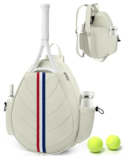 Tennis Bag, Water Resistant Tennis Backpack for Women Men, Quilted Crossbody Sling Design for Tennis, Pickleball, Badminton Rackets - color: Beige
