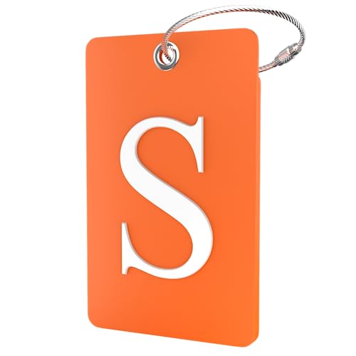 Shacke Luggage Tag Initial – Fully Bendable Tag w/Stainless Steel Loop - Orange (Letter S) - color: Orange, size: Letter S
