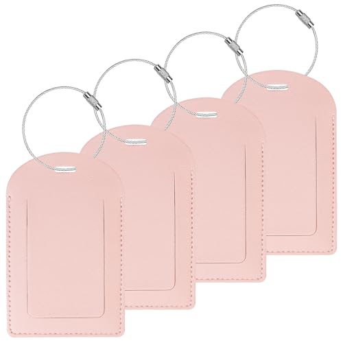 Gloppie Luggage Tags for Suitcases 4 Pack TSA Approved Suitcase Tags PU Leather Travel Bag Tag with Privacy Cover Pink - color: Pink