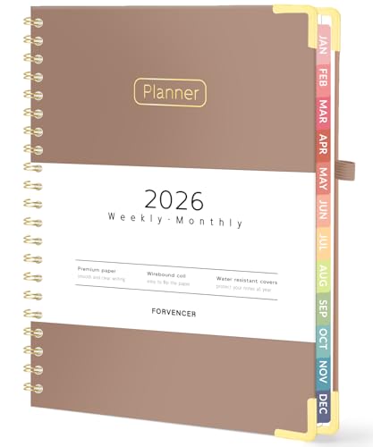 Forvencer 2026 Planner, Hardcover Calendar Planner Weekly and Monthly, Jan 2026 - Dec 2026, 8.5" x 11", Spiral Agenda Book with Tabs, Exquisite Daily Journal Organizer for Home School, Brown - color: Brown, size: 8.5" x 11" (Jan 2026-Dec 2026)