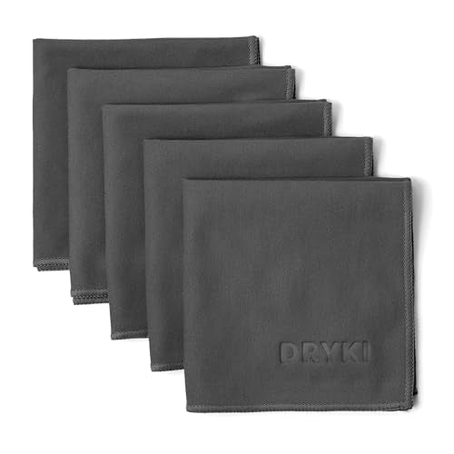 DRYKI Sweat Absorbing Handkerchiefs - The Original Pocket-Sized Sweat Towels - Quick-Dry Microfiber Sweat Rags for Face, Hands, & Body - Men & Women - Gym, Sports, and Work (Dark Grey: 5 Pack)