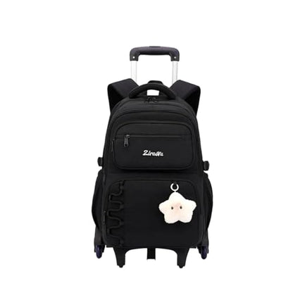 EKUIZAI Girls Rolling Backpack for Kids School Bags with wheels for Middle Students Trolley Bookbag Kids Roller School Backpack, 6-Wheel Black - color: B-6-wheel Black, style: 6 Wheels