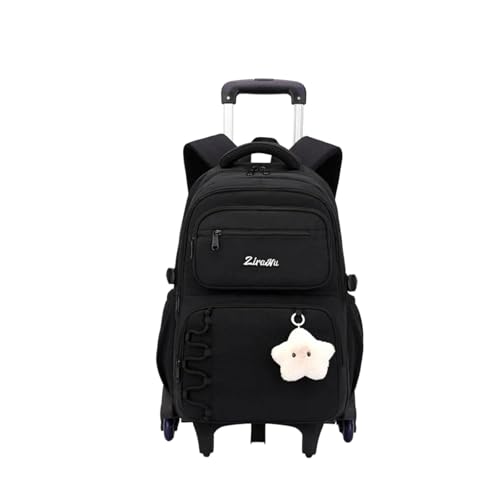EKUIZAI Girls Rolling Backpack for Kids School Bags with wheels for Middle Students Trolley Bookbag Kids Roller School Backpack, 6-Wheel Black - color: B-6-wheel Black, style: 6 Wheels