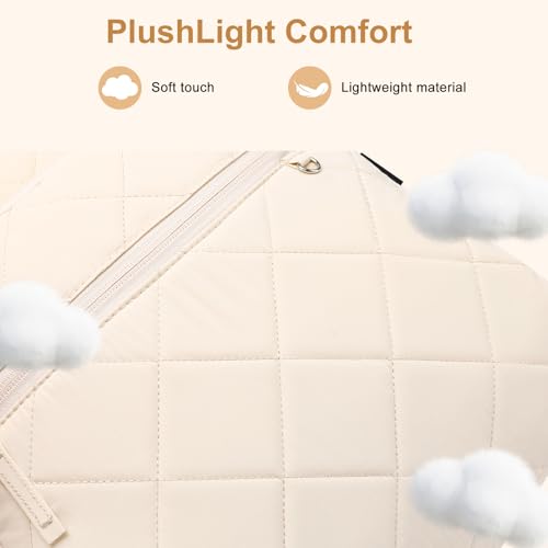 ZUBOND Backpack for Women, Quilted Puffer Casual Daypack, College School Backpack for Girls, Water-Resistant Bookbag for 15.6 Inch Laptop - color: Beige