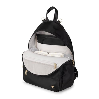JuJuBe Diaper Bag Backpack with Changing Pad, 11-Pocket Large Capacity Organizer, 2 Interior Insulated Bottle Pockets, Wipe Pocket, Stroller Straps, Trolley Sleeve, Machine Washable (Black) - color: Black