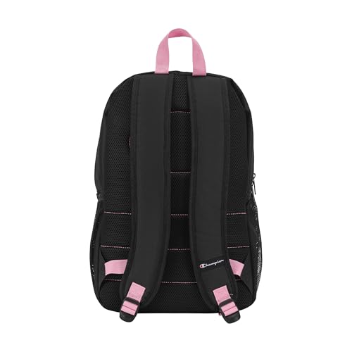Champion Kids' Merit Backpack with Padded Straps, Water Bottle Pocket and Laptop Compartment for Daily Use, Pink/Black, One Size - color: Pink/Black