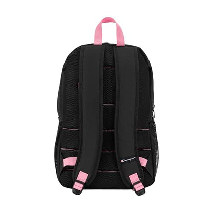 Champion Kids' Merit Backpack with Padded Straps, Water Bottle Pocket and Laptop Compartment for Daily Use, Pink/Black, One Size - color: Pink/Black