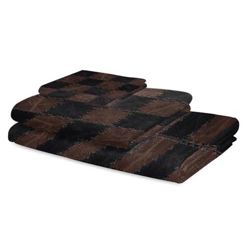 Black Brown Checkered Bath Towels Set of 3 for Bathroom,Soft Absorbent Shower Beach Hand Face Hair Yoga Workout Gym Towel Dish Wahcloth,Modern Farmhouse Plaid Wooden Quick Dry Bath Towels+Set - color: Brown, Bronze, Black