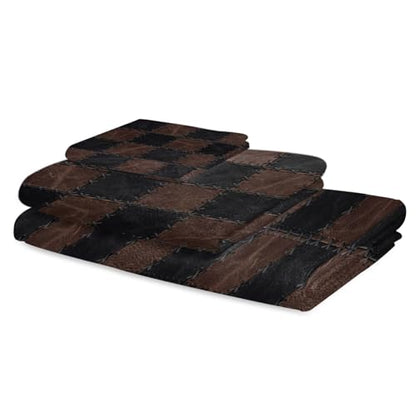 Black Brown Checkered Bath Towels Set of 3 for Bathroom,Soft Absorbent Shower Beach Hand Face Hair Yoga Workout Gym Towel Dish Wahcloth,Modern Farmhouse Plaid Wooden Quick Dry Bath Towels+Set - color: Brown, Bronze, Black