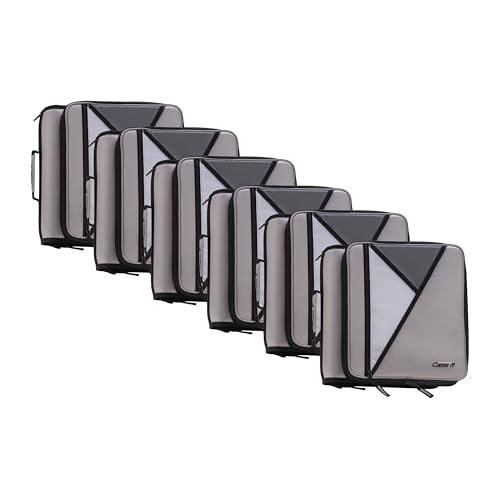 Case-it Universal Zipper Binder | 2-Inch O-Rings,13-Inch Laptop/Tablet PaddedPocket,400 Sheet Capacity,Multiple Storage Pockets & Shoulder Strap | School & Office Organizer | LT-007 Warm Gray | 6 Pack - color: Warm Gray, size: 6 Pack